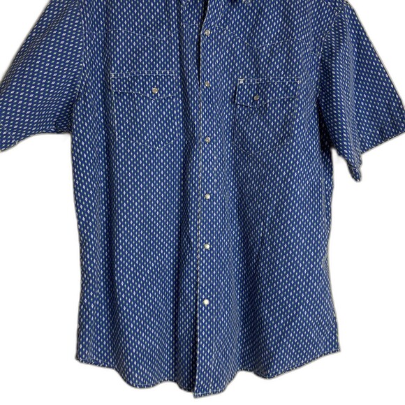 Wrangler Wrancher Shirt Mens XL Blue Green Geometric Pearl Snap Western Rodeo - Picture 4 of 8